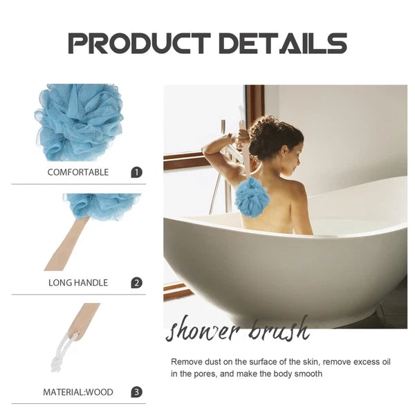 2 Pcs Miss Bath Brushes Long Handles for Elderly Soft Back Scrubber Shower
