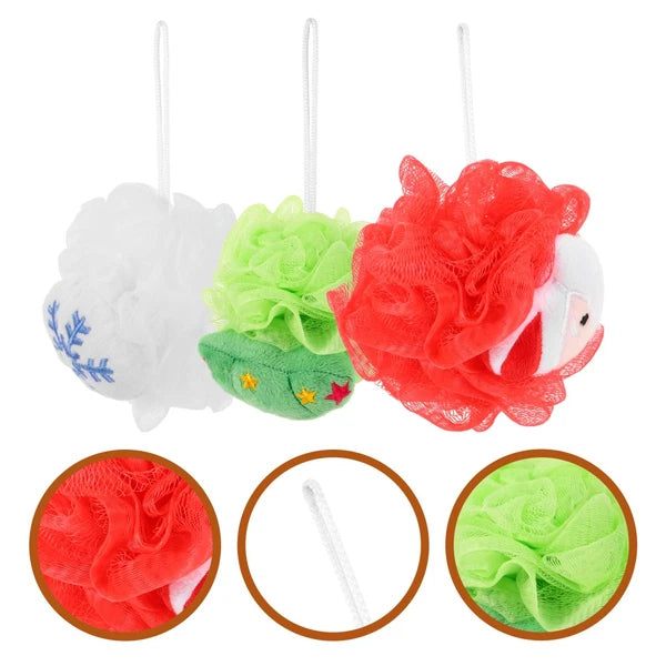 3 Pcs Christmas Bath Ball Doll Toddler Cute Loofah Shower Cleaner Brush