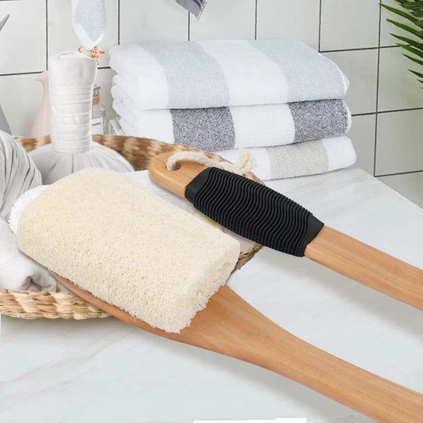 Back Loofah Scrubber Brush with Long Handle, Hard Loofa Sponge Body Bath Scru...