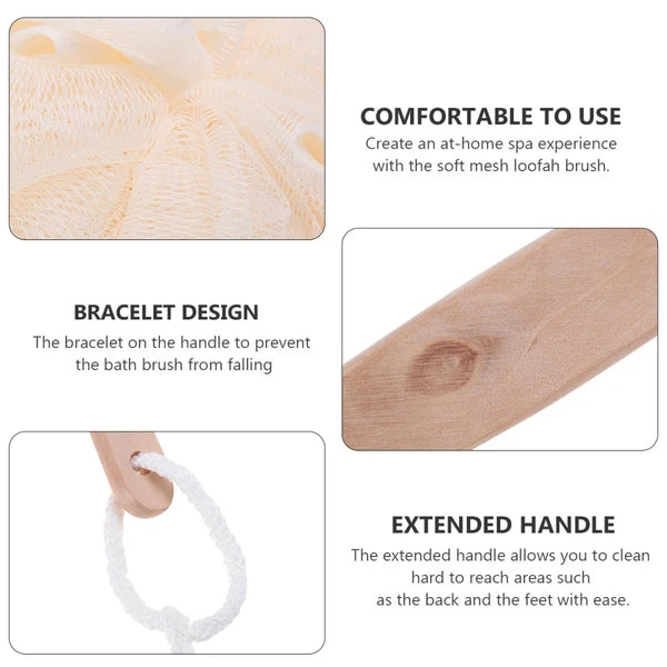 Mesh Loofah Bath Sponge Brush Long Handle Exfoliating Scrubber for