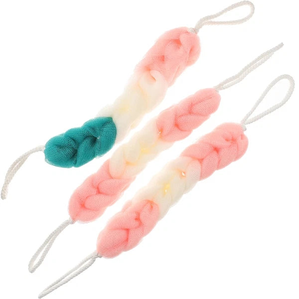 3 Pcs Bath Towel Man Mesh Pouf Scrunchies Body Loofah Exfoliating Scrubber