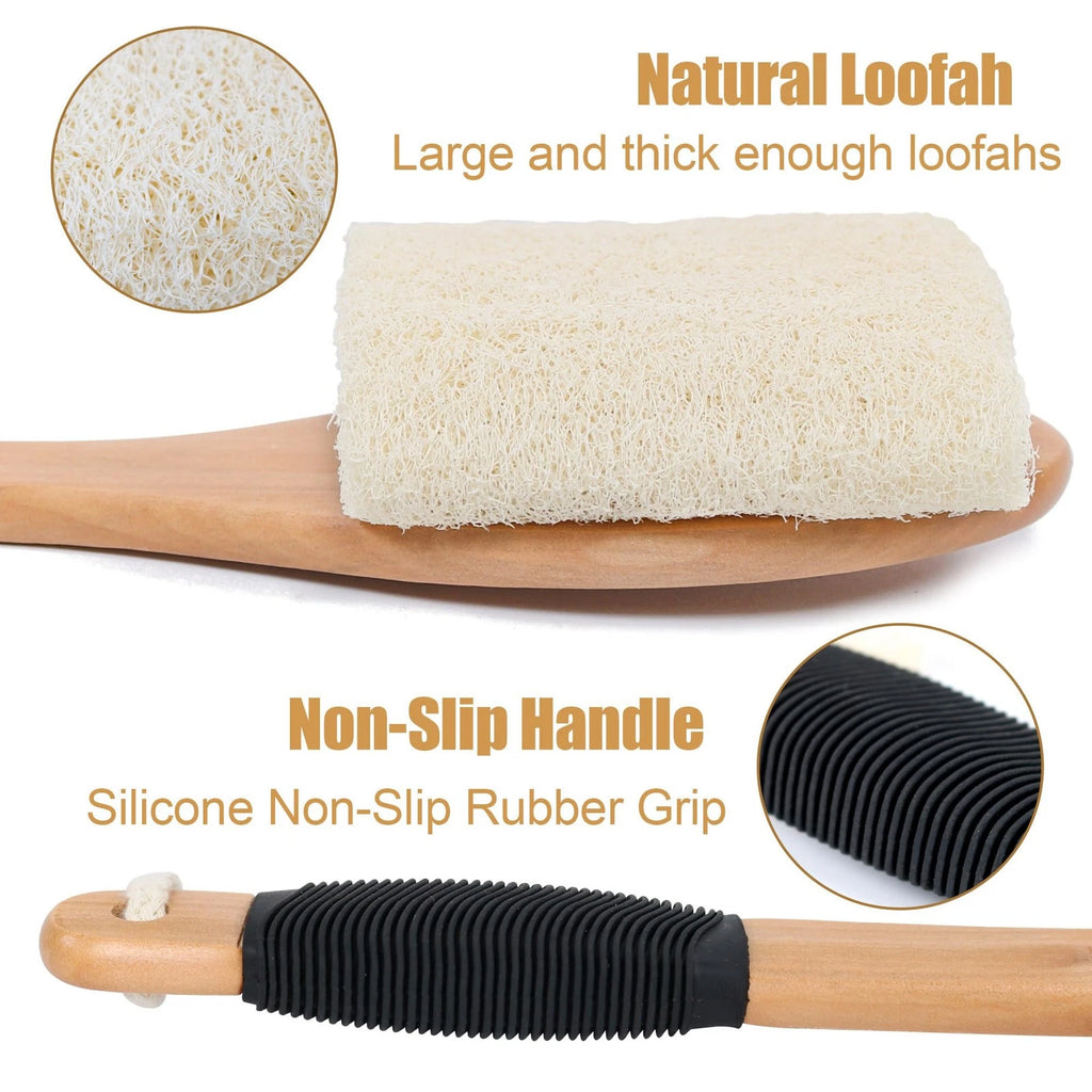 Back Loofah Scrubber Brush with Long Handle, Hard Loofa Sponge Body Bath Scru...