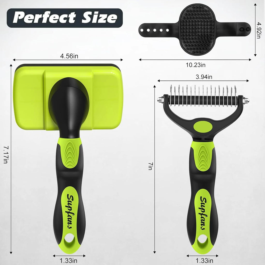 3PCS Dog Grooming Kit - Deshedding Brush, Slicker Brush, Bath Brush and Comb for