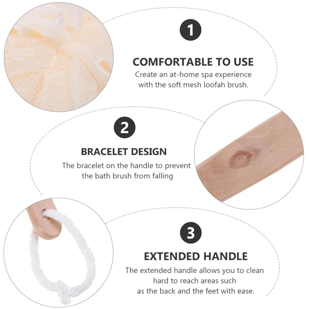 Mesh Loofah Bath Sponge Brush Long Handle Exfoliating Scrubber for