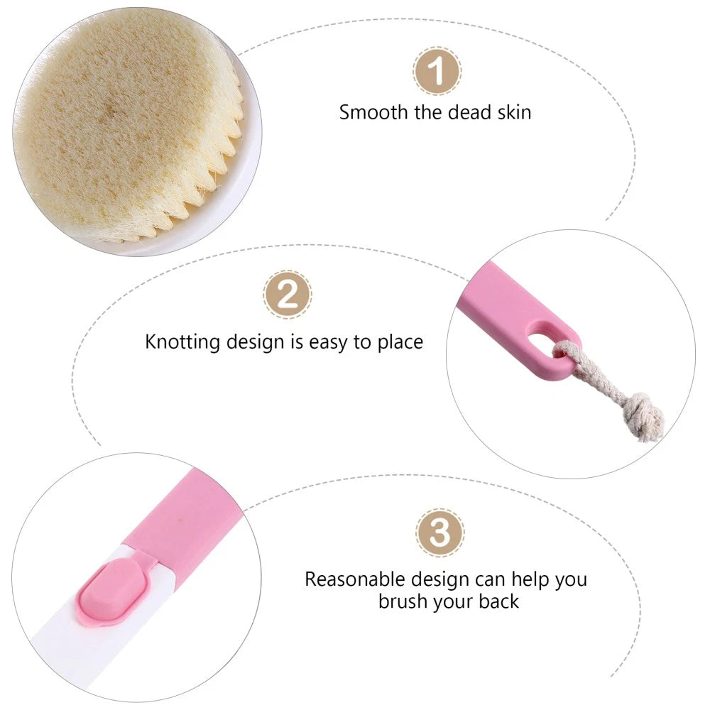 Long Handle Bath Brush Household Rub Back Brush Bathing Accessories (Pink)