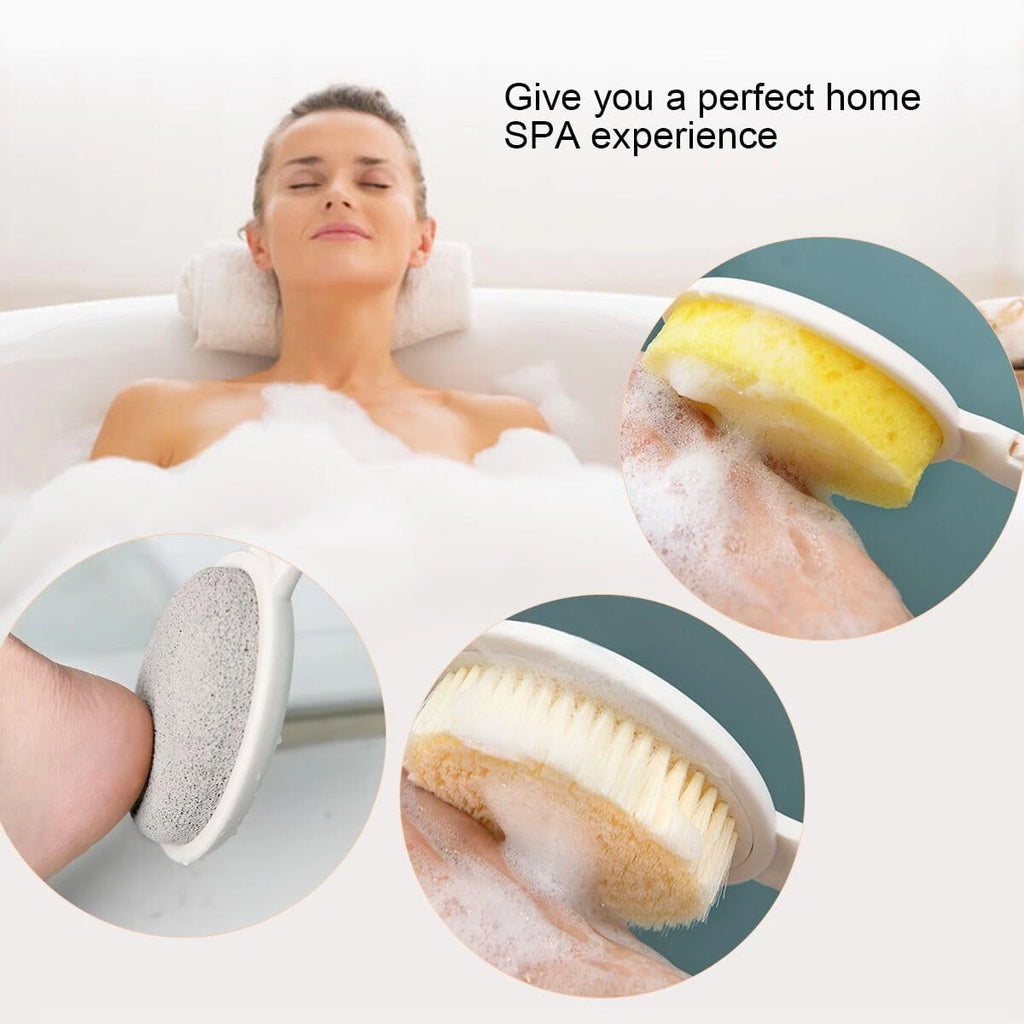 LFJ 19" Long Handle Shower Sponge Brush Set, 3 in 1 Body Brush, Bath Sponge and