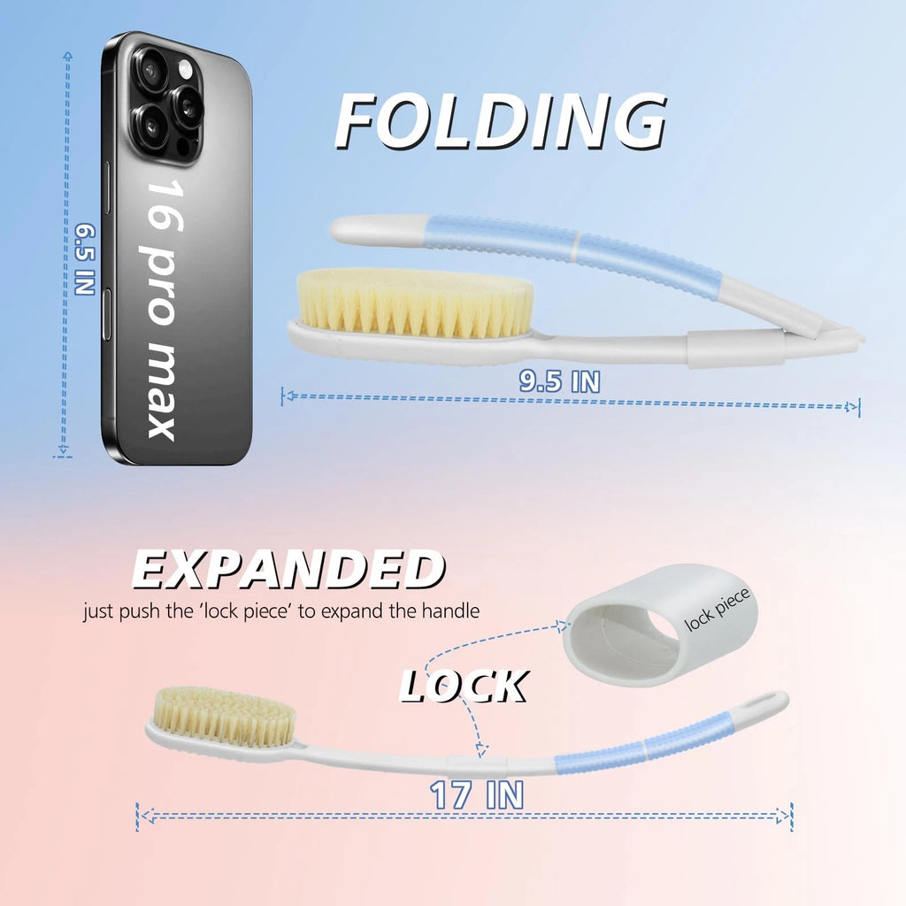 Portable Shower Brush,Long Curved Foldable Handle with Soft and Stiff Bristle...
