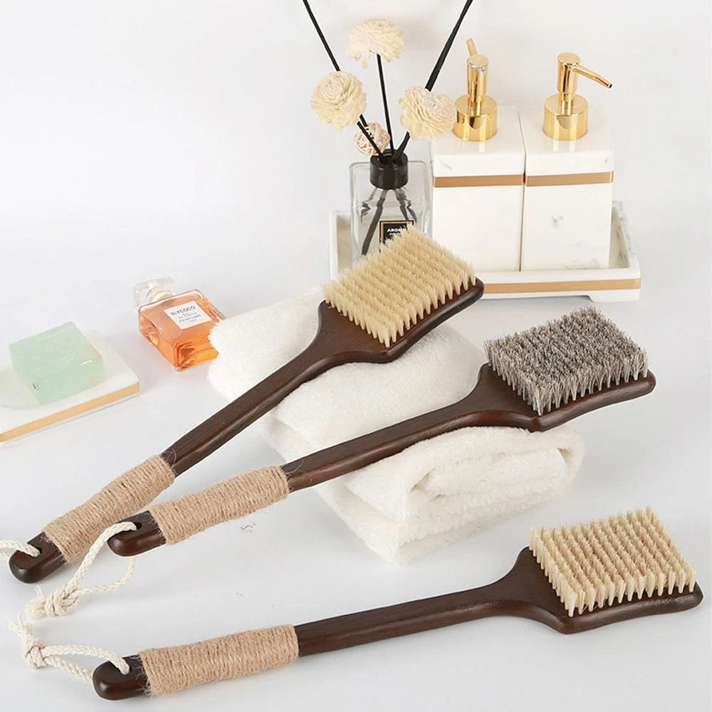 Ergonomic Massage Brush Wood Bath Exfoliating Brush  Skin Cleanser