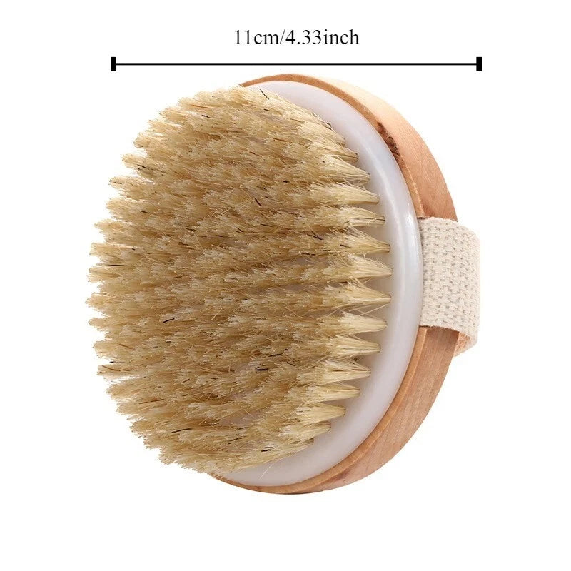 Handheld Portable Shower Brush – Natural Wooden Wet & Dry Body Bristle SPA Bath