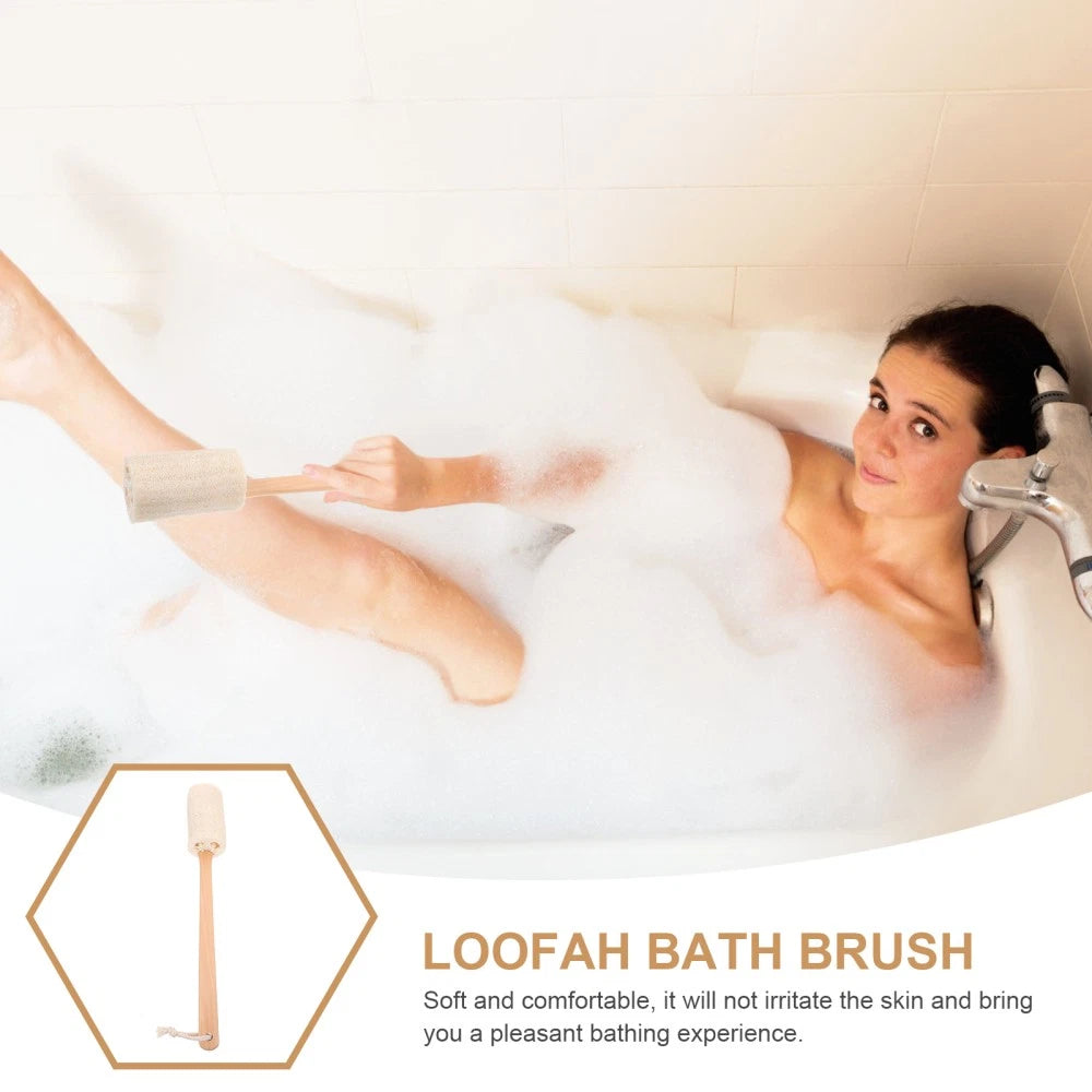 Loofah Bath Brush with Wooden Handle for Exfoliating Skin