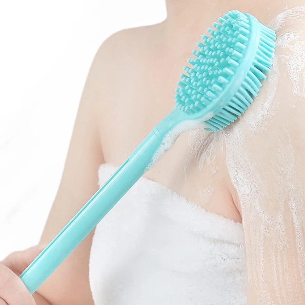 Long Handle Bath Shower Silicone Brush Back Skin Exfoliating Massaging Scrubber