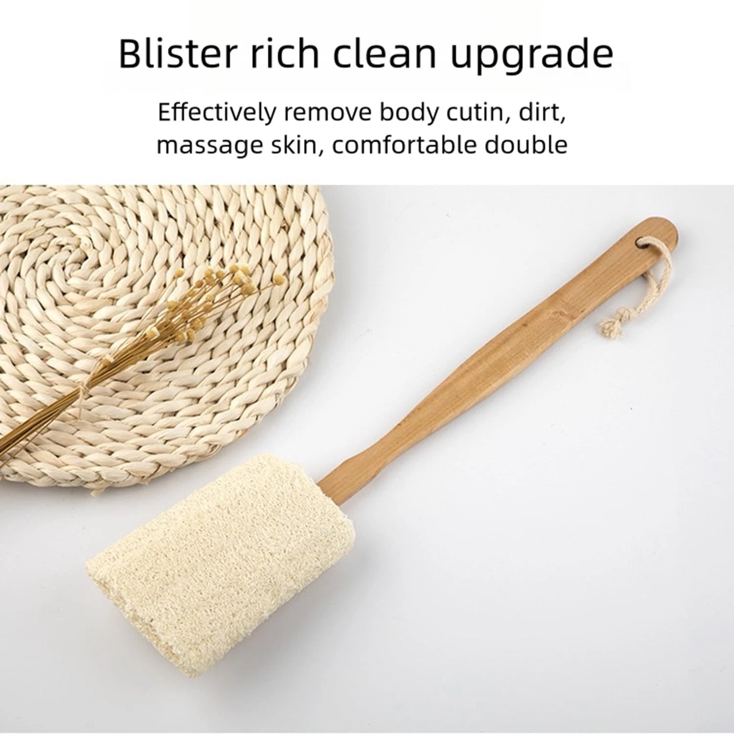 2-Pack Natural Loofah Exfoliating Bath Brush with Long Wooden HandleLoofah Ex...