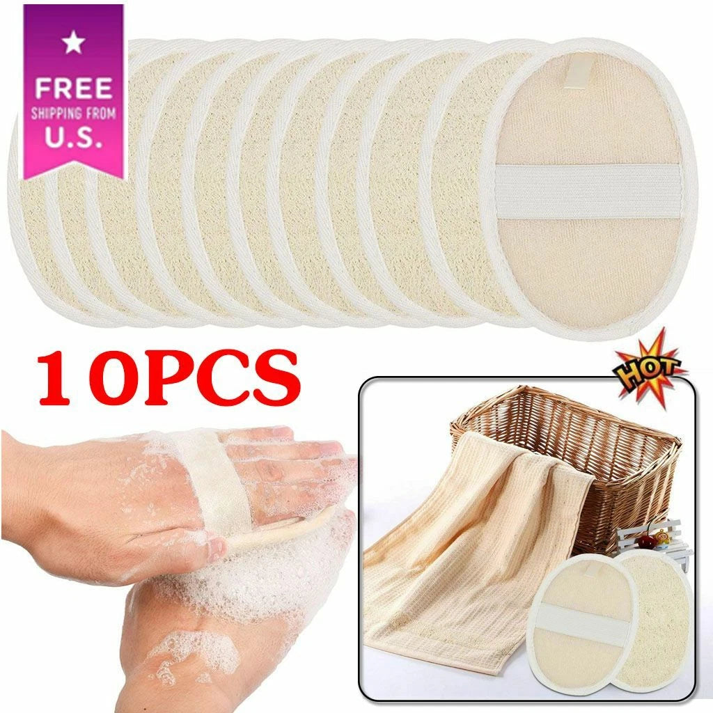 10 Exfoliating Loofah Pad Natural Face Luffa Body Sponge Scrubber Brush Bath Set