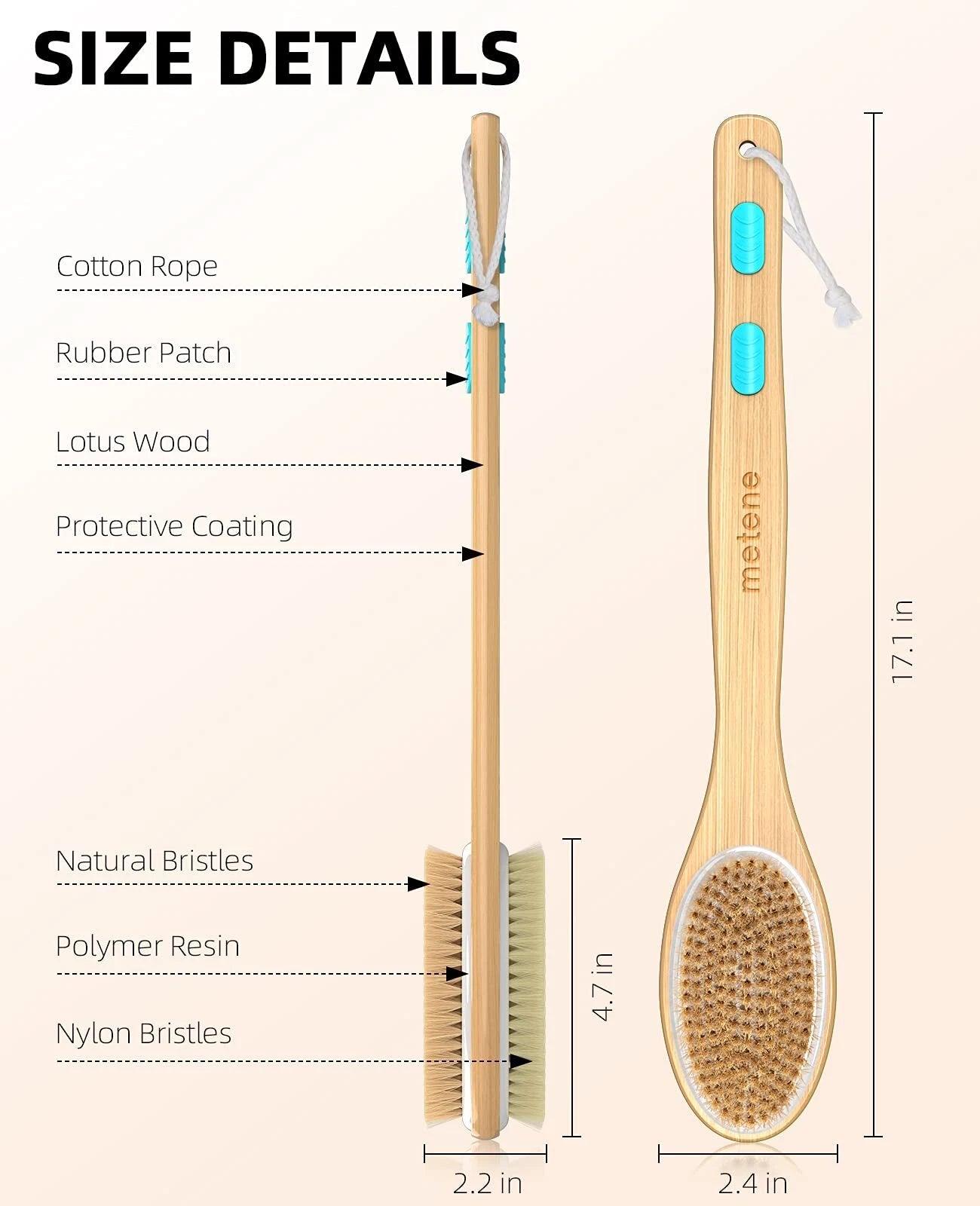 Metene Shower Brush with Soft and Stiff Bristles Bath Dual-Sided Long Handle ...