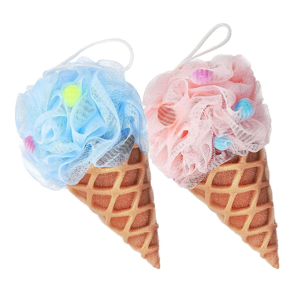 2 Pcs Cartoon Ice Cream Shower Ball Loofah Bath Brush Dad Scrub Back Scrubber