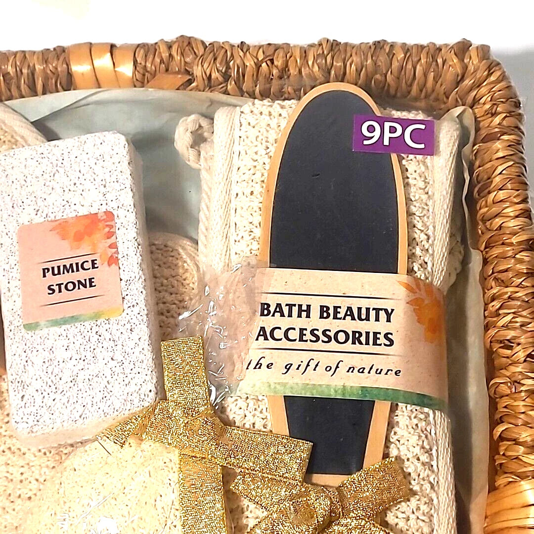 Essential Design 9 pc Luxury Bath Gift Set - Pumice Stone, Loofa, Scrub Brush