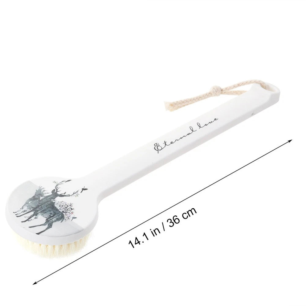 Long Handle Bath Scrubber Printed Exfoliating Shower Brush (Wapiti)