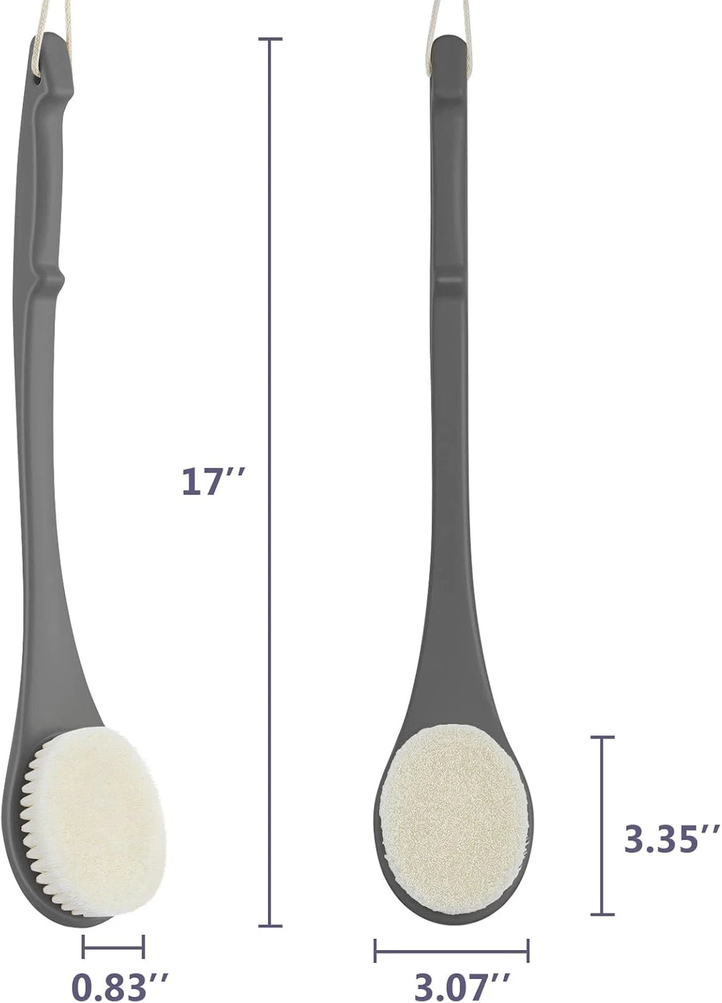 Body Back Scrubber – 17'' Long Handle Shower Brush, Durable Exfoliator for Dry