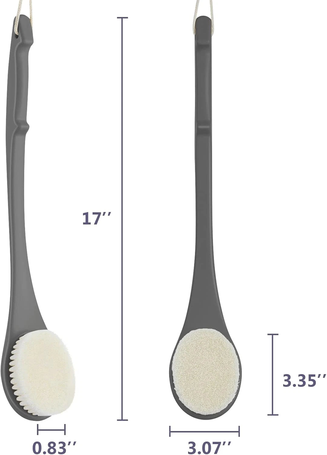 Body Back Scrubber – 17'' Long Handle Shower Brush, Durable Exfoliator for Dry