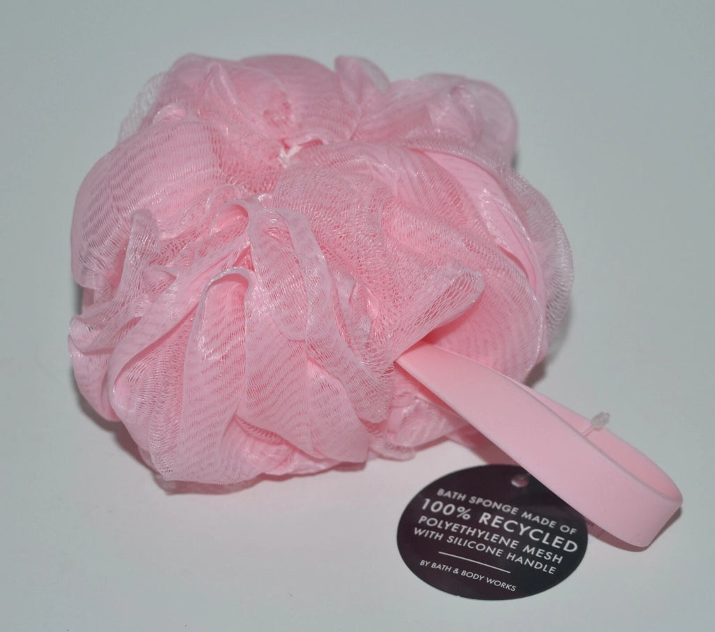 BATH & BODY WORKS PINK MESH SHOWER SPONGE LOOFAH POUF SOFT SILICONE HANDLE STRAP