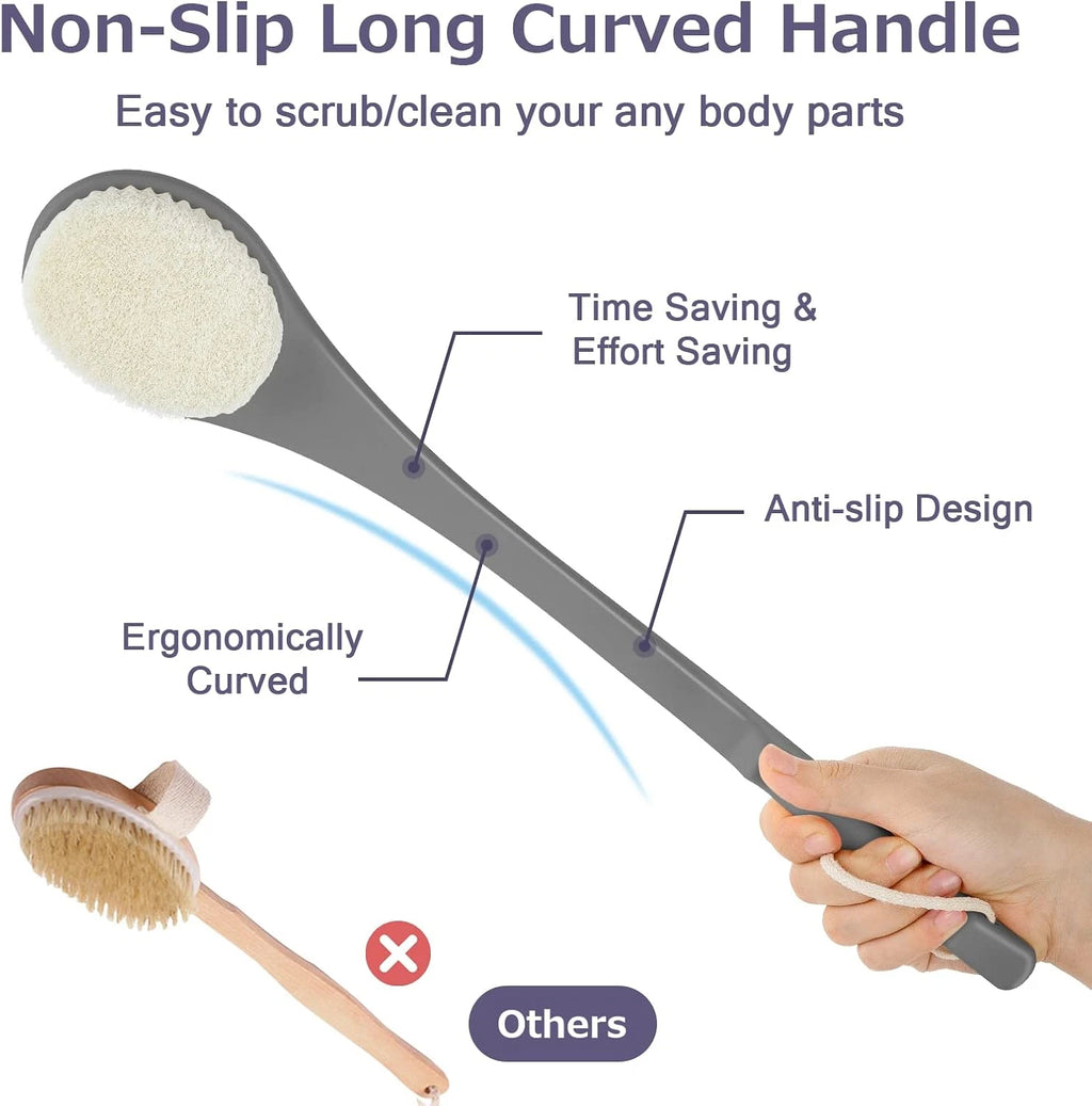 Body Back Scrubber – 17'' Long Handle Shower Brush, Durable Exfoliator for Dry