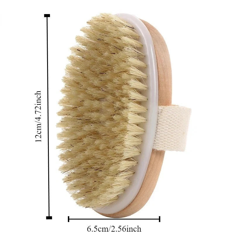 Handheld Portable Shower Brush – Natural Wooden Wet & Dry Body Bristle SPA Bath