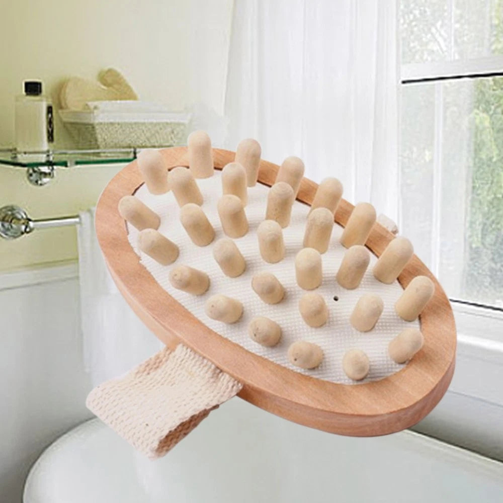 Massager Bath Brush Scrub for Shower Body Skin Exfoliating Wooden