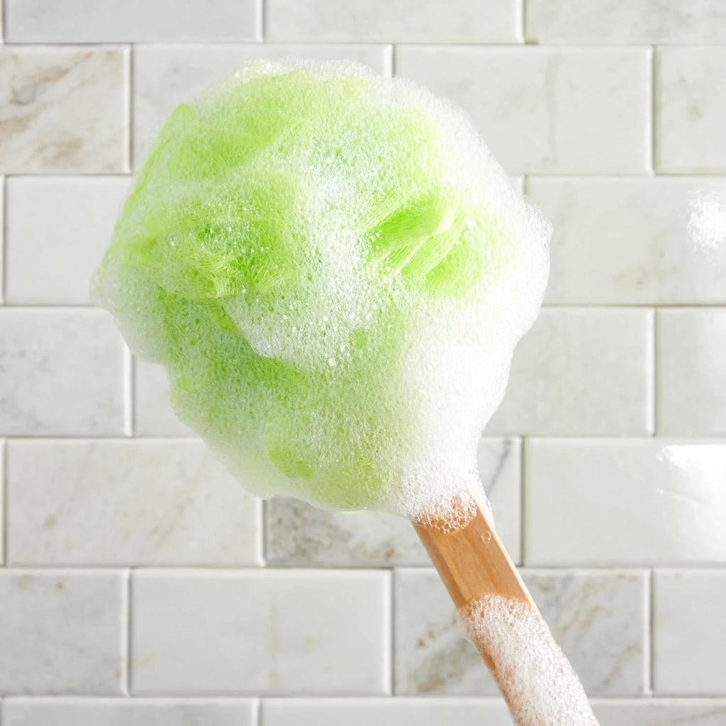 Gentle Bath Scrubber Set - 4 Colorful Loofahs with 16-Inch Handle for Showers