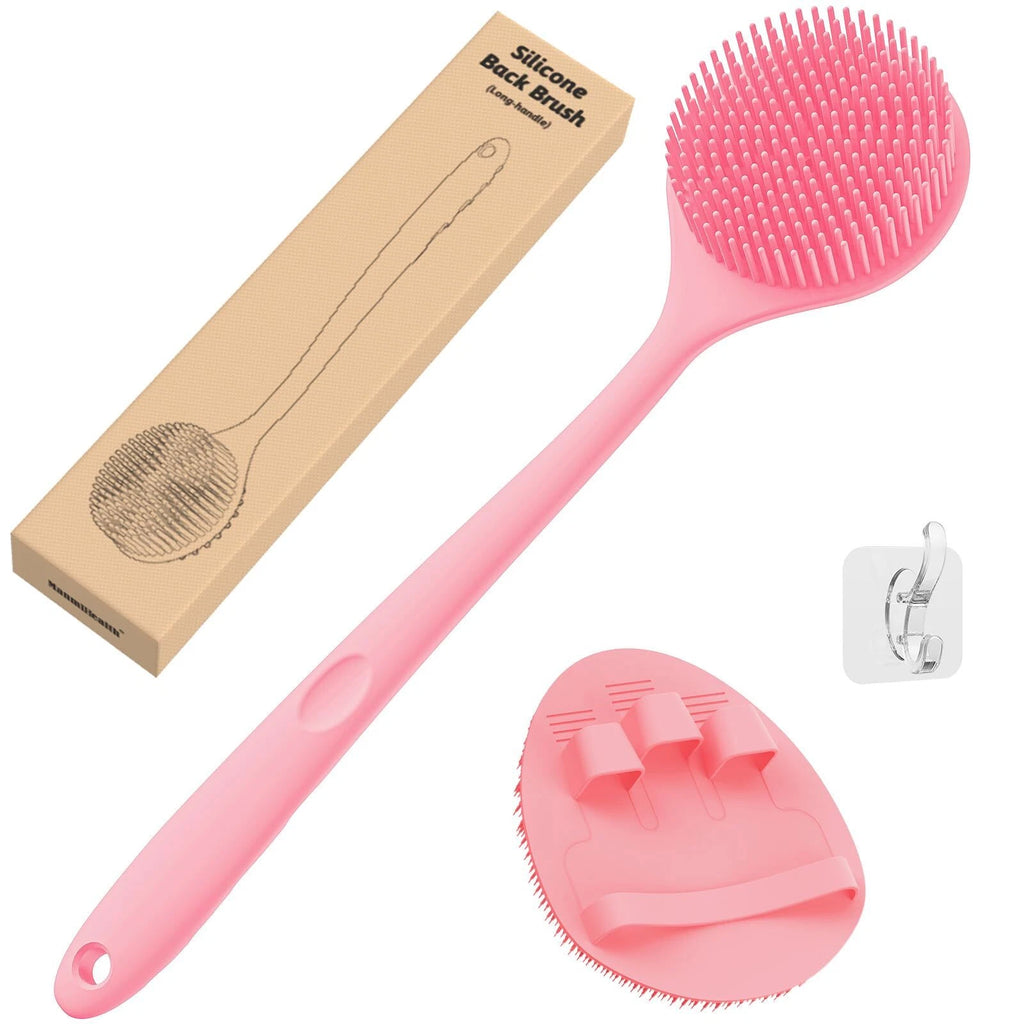 Manmihealth Silicone Back ScrubberThin Bristles & Soft Bath Brushes Set Super...