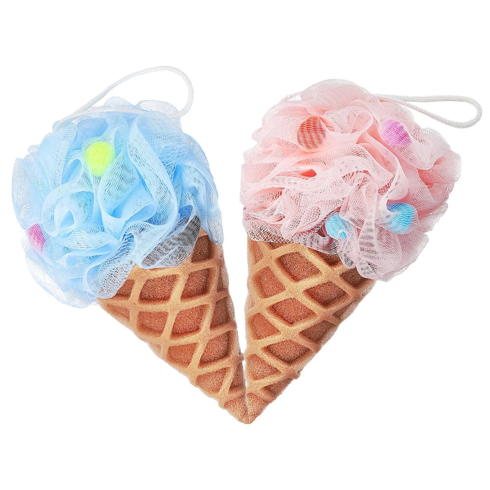 2 Pcs Cartoon Ice Cream Shower Ball Loofah Bath Brush Dad Scrub Back Scrubber