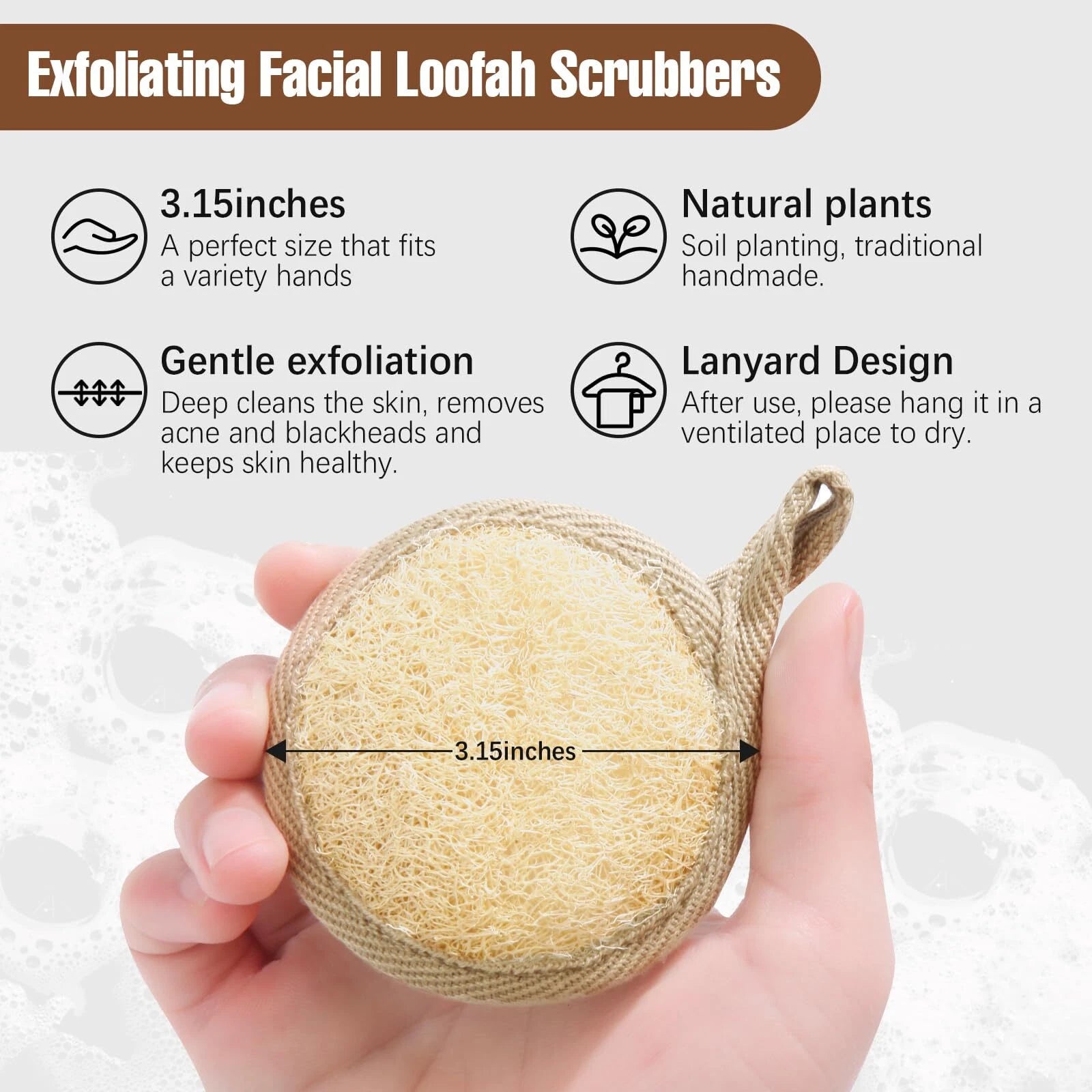 Natural Loofah Exfoliating Bath Brush Back Body Sponge Scrubber for Bath Spa