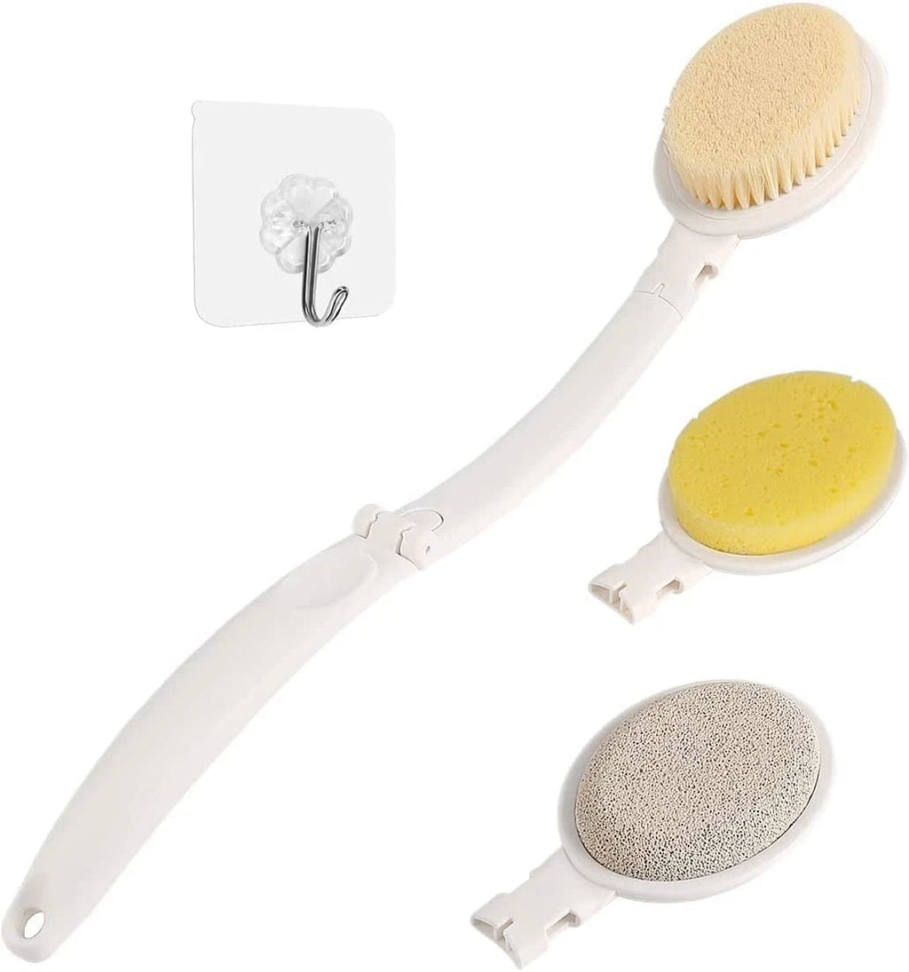 LFJ 19" Long Handle Shower Sponge Brush Set, 3 in 1 Body Brush, Bath Sponge and