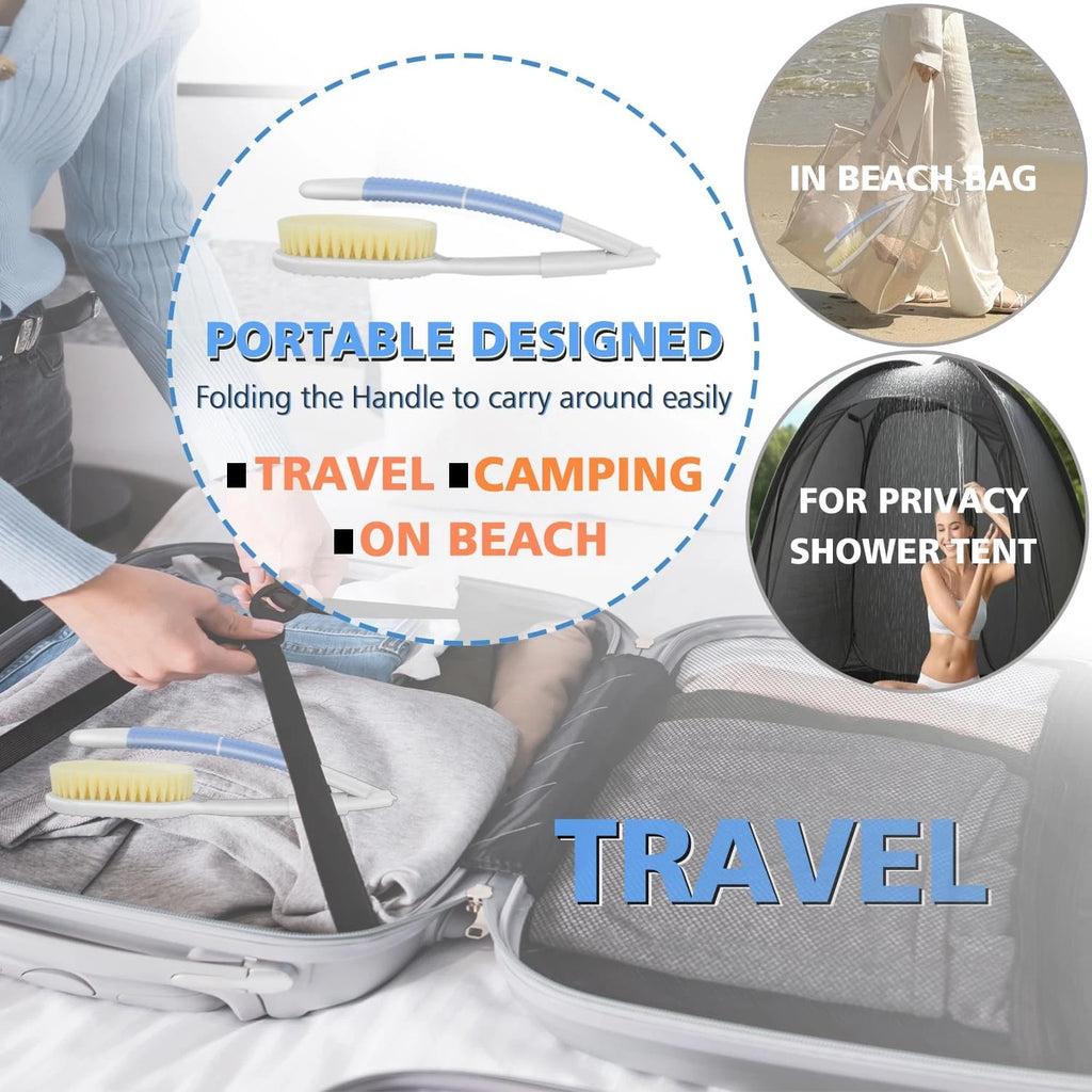 Portable Shower Brush,Long Curved Foldable Handle with Soft and Stiff Bristle...