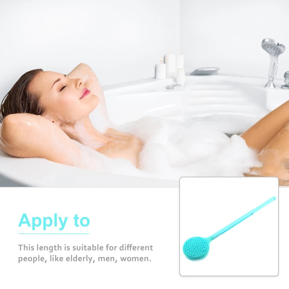 Long Handle Bath Shower Silicone Brush Back Skin Exfoliating Massaging Scrubber