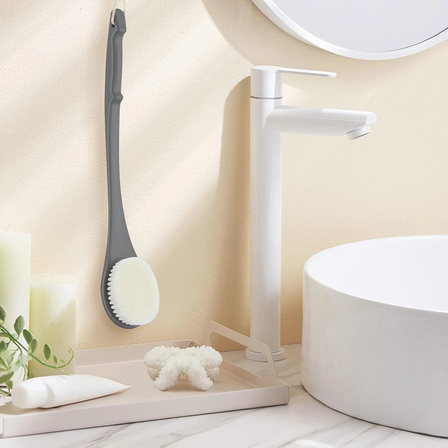 Body Back Scrubber – 17'' Long Handle Shower Brush, Durable Exfoliator for Dry