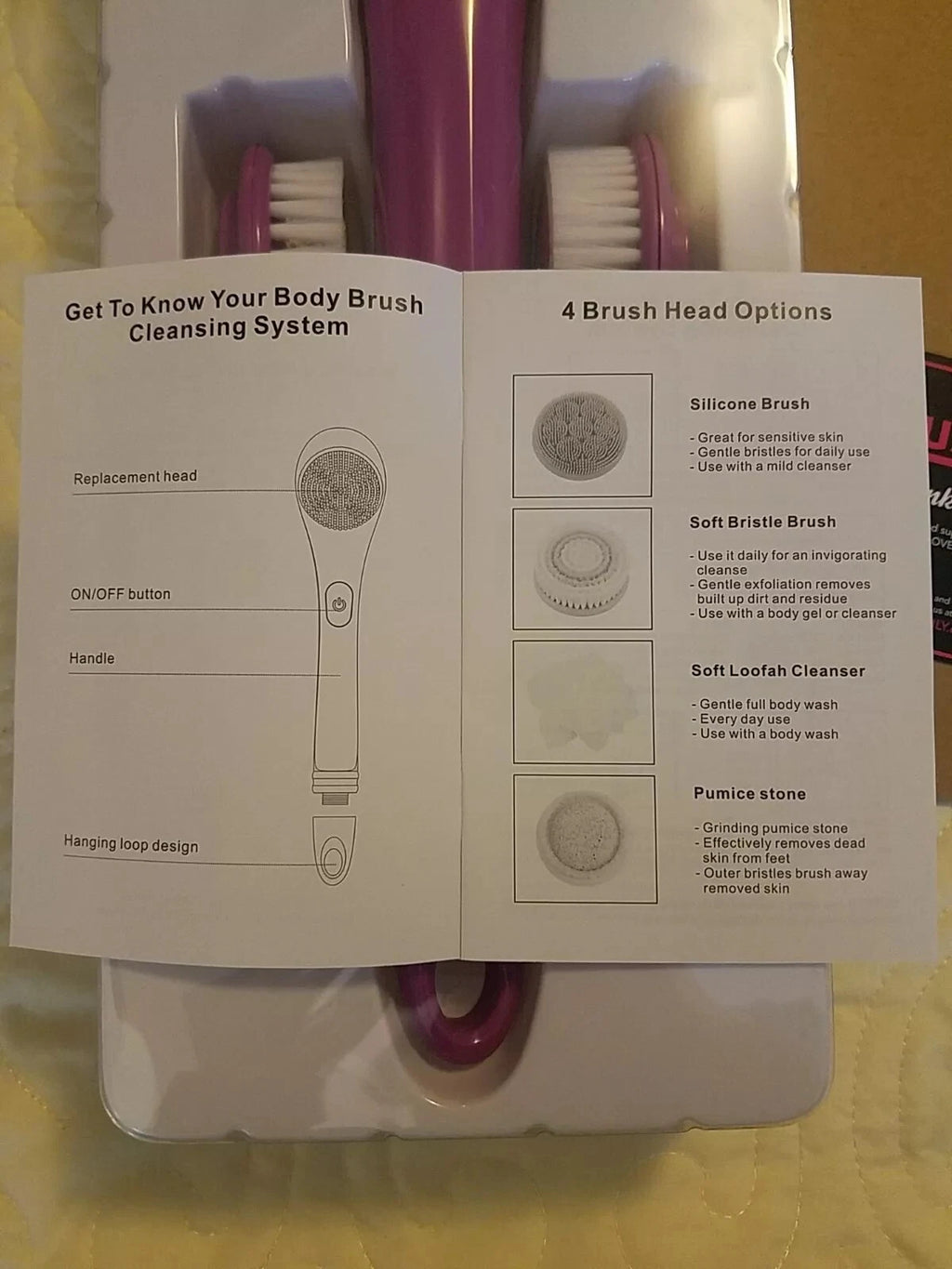 NEW Blushly Cleansing & Exfoliating Body Brush 4 Brush Heads Spa Purple Unused