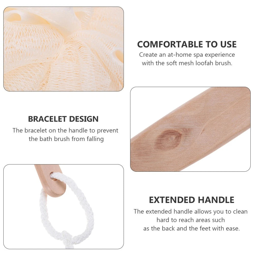 Mesh Loofah Bath Sponge Brush Long Handle Exfoliating Scrubber for