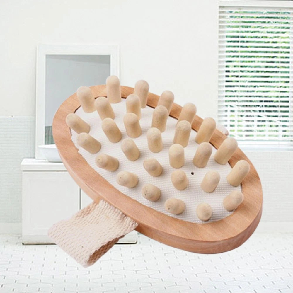 Massager Bath Brush Scrub for Shower Body Skin Exfoliating Wooden