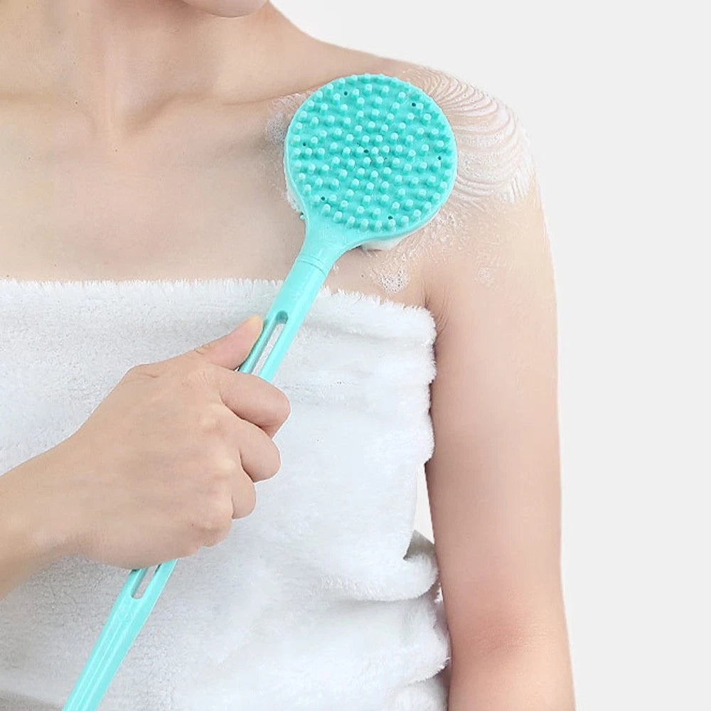 Long Handle Bath Shower Silicone Brush Back Skin Exfoliating Massaging Scrubber