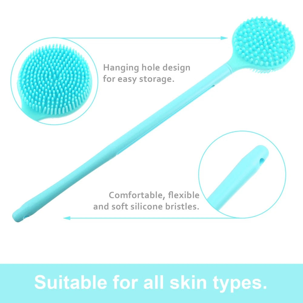 Long Handle Bath Shower Silicone Brush Back Skin Exfoliating Massaging Scrubber