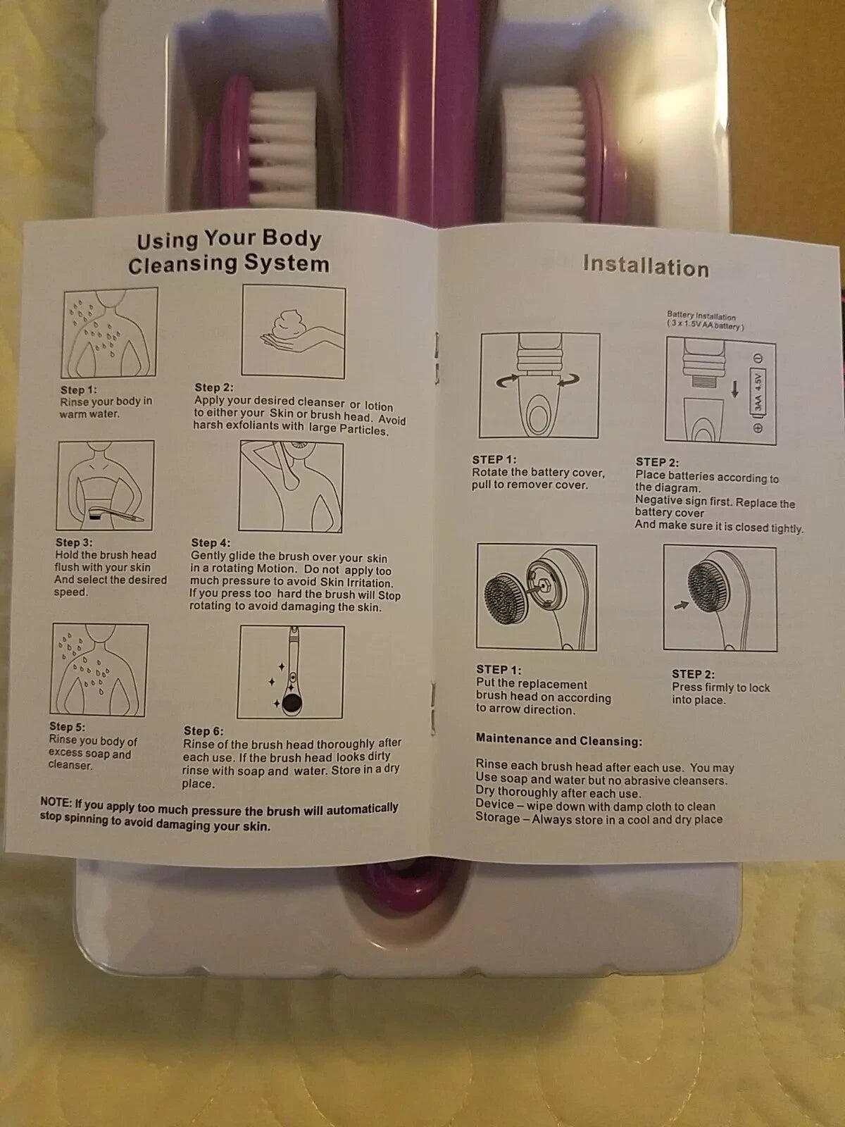 NEW Blushly Cleansing & Exfoliating Body Brush 4 Brush Heads Spa Purple Unused