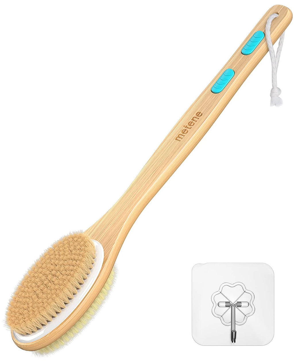 Metene Shower Brush with Soft and Stiff Bristles Bath Dual-Sided Long Handle ...