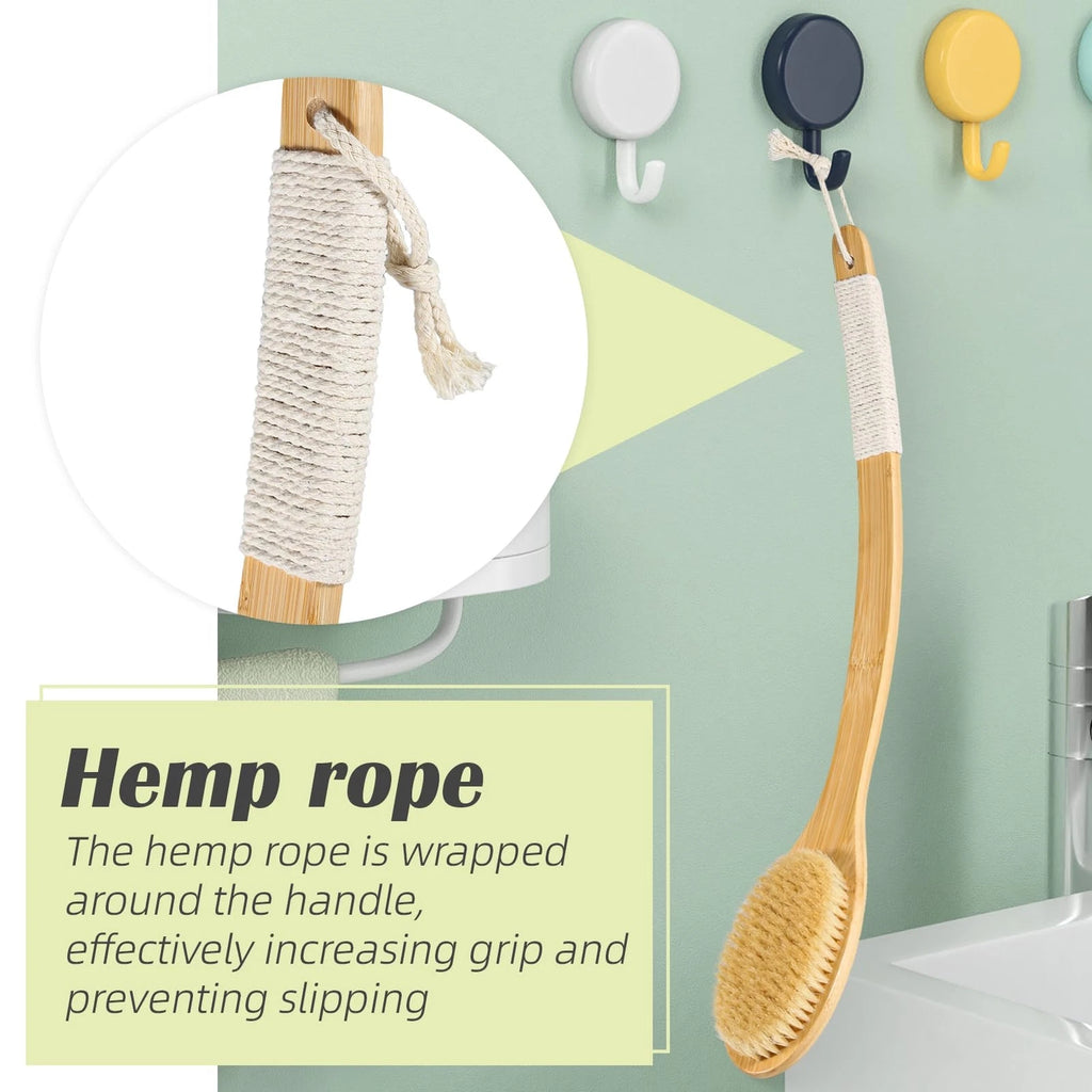 Bath Body Brush Shower 22" Super Long Curved Bamboo Handle Antiskid Back ...