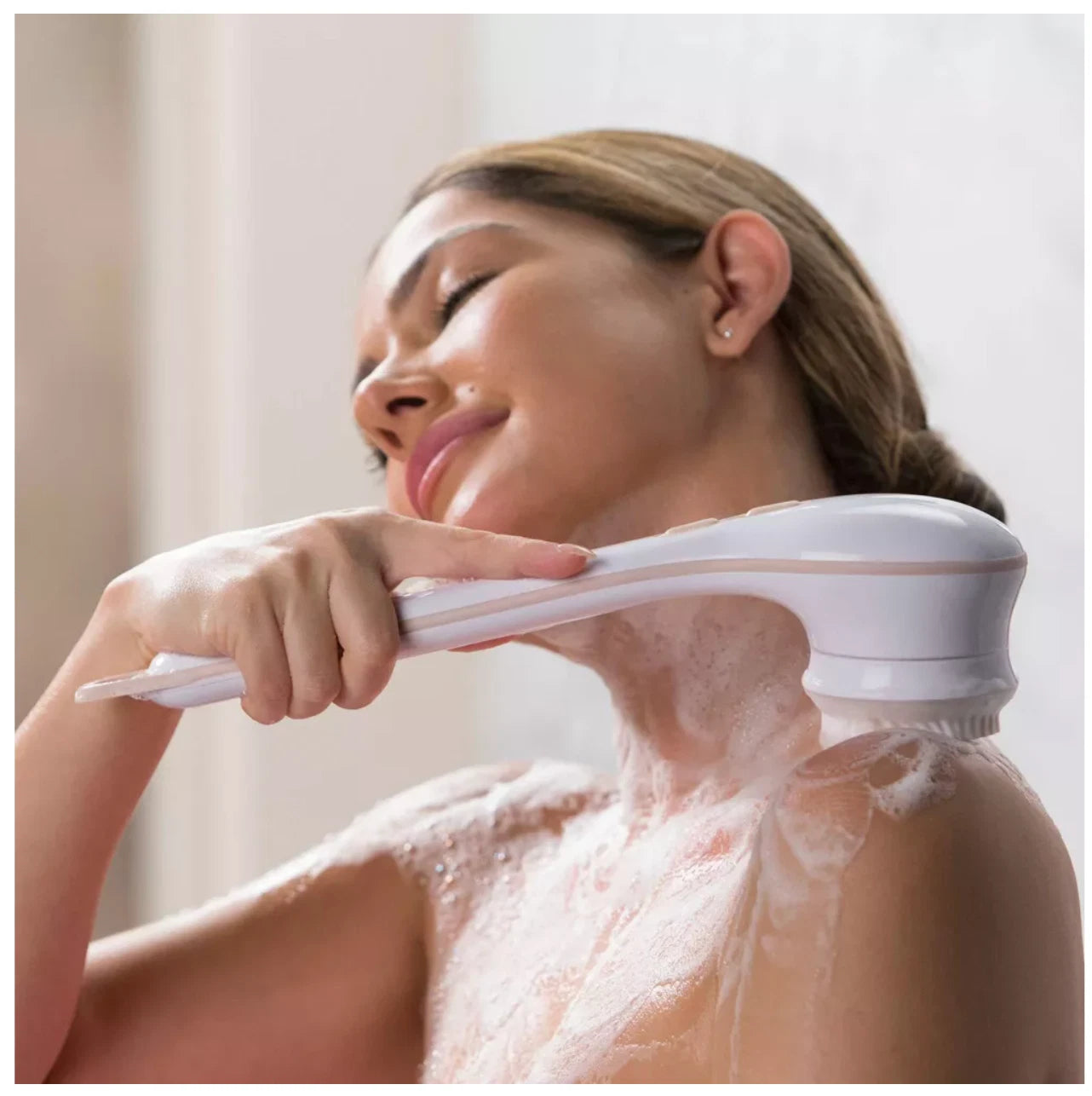 Flawless Cleanse Spa Shower Wand - Cordless Spinning Bath Brush + 3 Heads