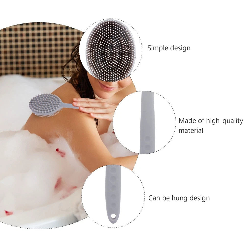 1Pc Bath Brush Silicone Bath Brush Long Handle Shower Brush Bathing Supplies