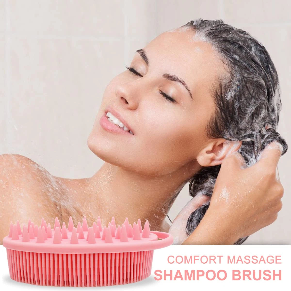 Premium 2-in-1 Silicone Bath and Shampoo Brush, Pink Exfoliating Scrubber