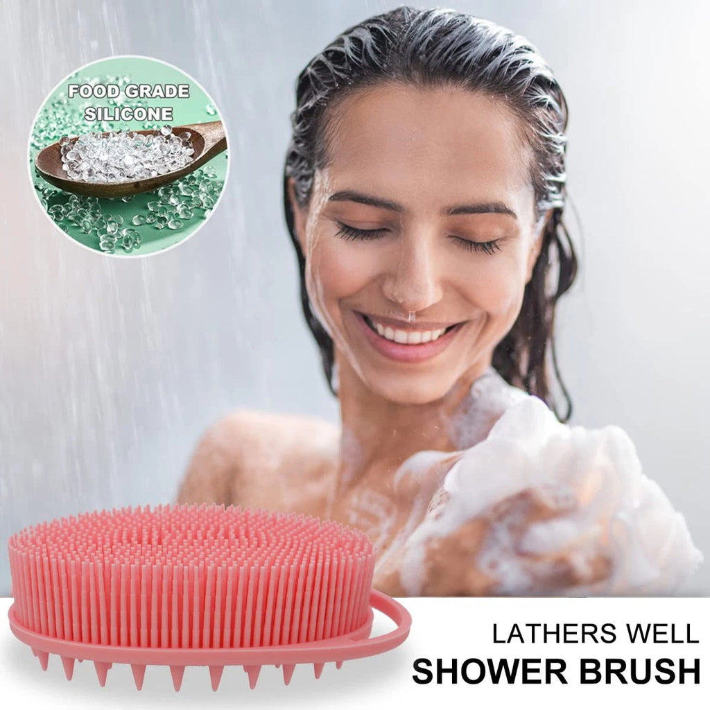 Premium 2-in-1 Silicone Bath and Shampoo Brush, Pink Exfoliating Scrubber