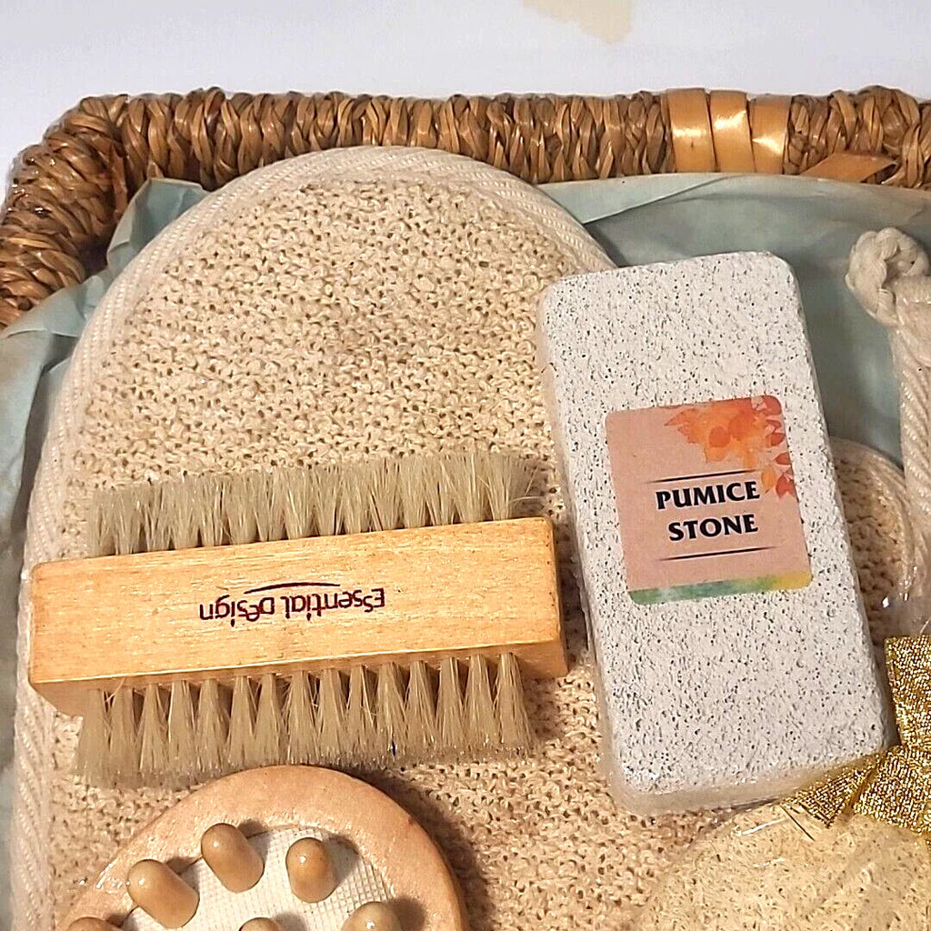 Essential Design 9 pc Luxury Bath Gift Set - Pumice Stone, Loofa, Scrub Brush