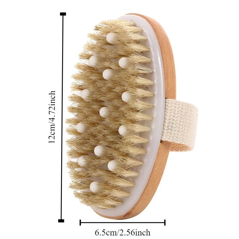Handheld Portable Shower Brush – Natural Wooden Wet & Dry Body Bristle SPA Bath