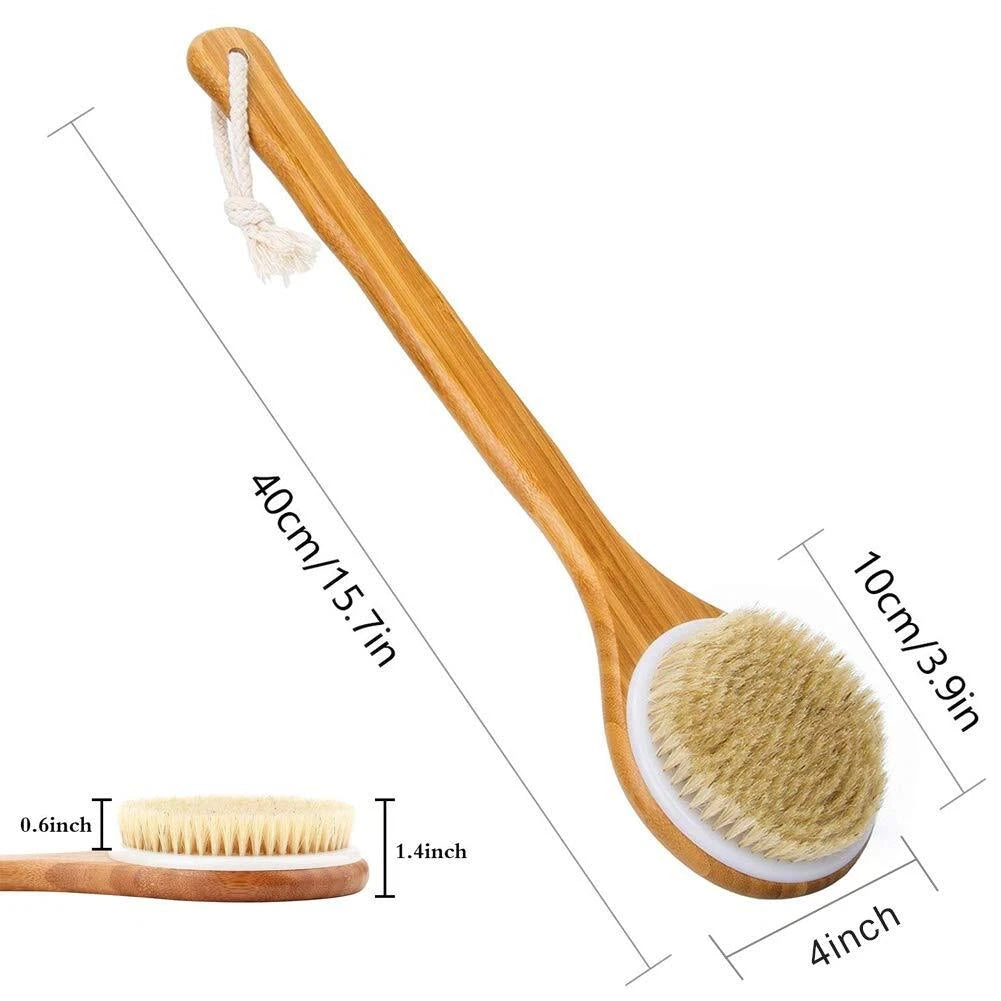 Brush Long Handle Shower Bath Body With Natural Bristle - Bamboo For Wet Or Dry